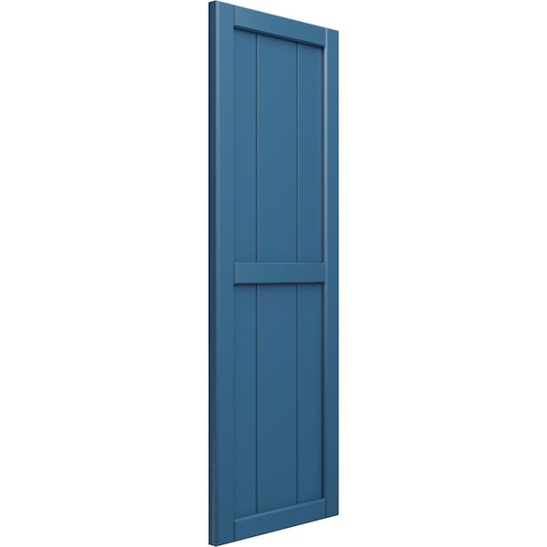 True Fit PVC, Four Board Framed Board-n-Batten Shutters, Sojourn Blue, 21 1/2W X 54H